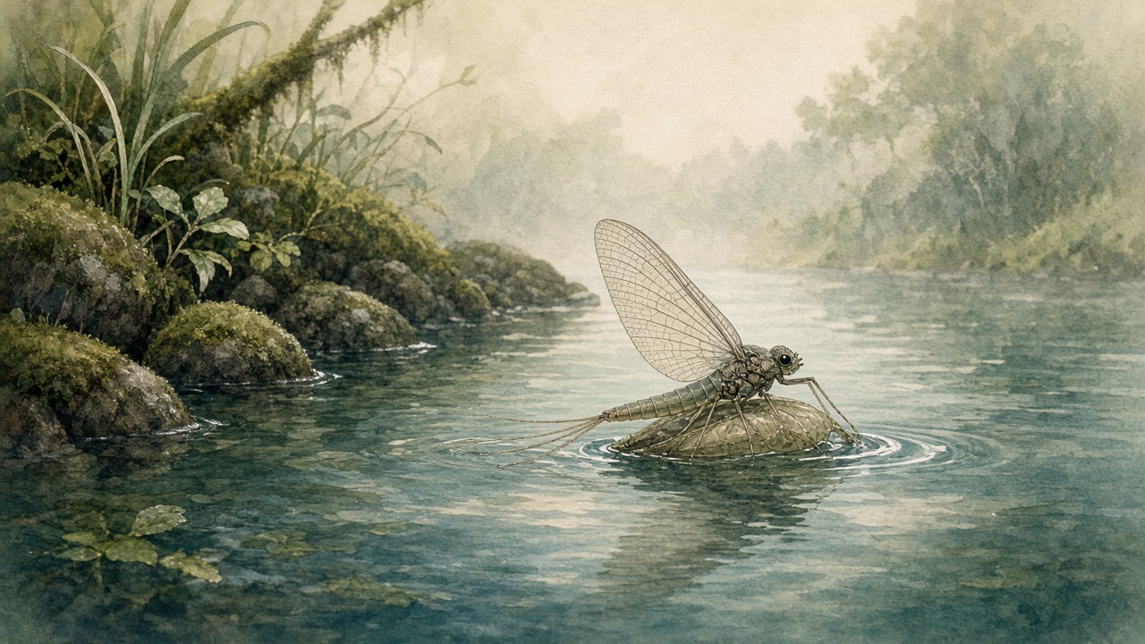 Mayfly dun resting on a leaf